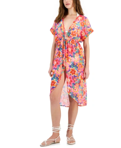 Miken Women's Printed Tulip-hem Beach Cover-up, Created For Macy's In Dazzling Blue,sugar Plum