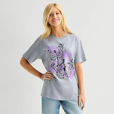 Miken Womens Crew Neck Short Sleeve Regular Fit Graphic T-shirt In Gray