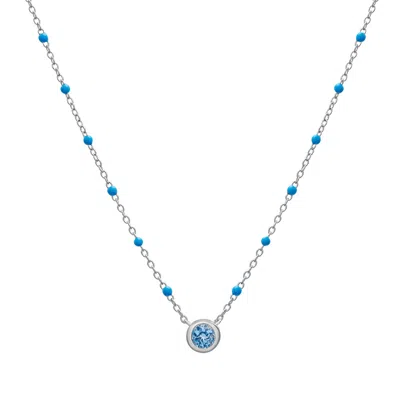 Miki & Jane Women's Birthstone Enamel Necklace - Blue Topaz