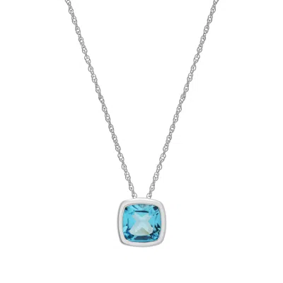 Miki & Jane Women's Blue / Silver Ashley- Cushion Cut Blue Topaz Bezel Set Pendant In 10k White Gold In Multi