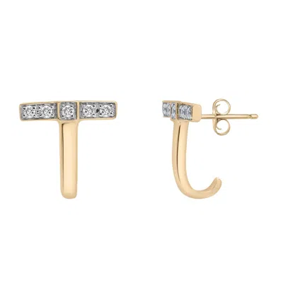 Miki & Jane Women's Gold Ember Curved T Diamond Huggie Earrings