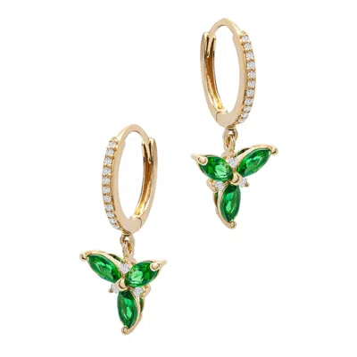 Miki & Jane Women's Green Emerald Flower & Diamond Accent Dangle Hoop Earrings