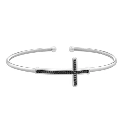Miki & Jane Women's Silver Bruna Black Diamond Cross Bangle Bracelet