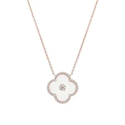 Miki & Jane Women's White Bianca Diamond Clover Necklace In Pink Gold
