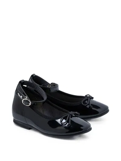 Miki House Kids' Ankle-strap Bow Ballet Flats In Black