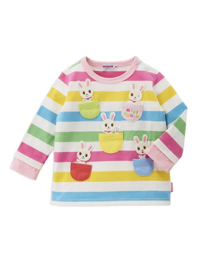 Miki House Kids' Appliqué-detail T-shirt In ピンク