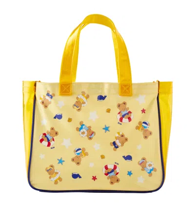 Miki House Kids' Bear Beach Bag In Yellow