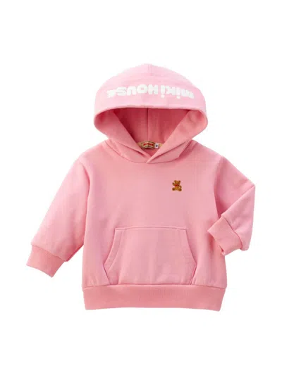 Miki House Kids' Bear-embroidered Hoodie In Pink