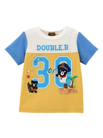 Miki House Kids' T-shirt Mit Teddy-motiv In Gelb