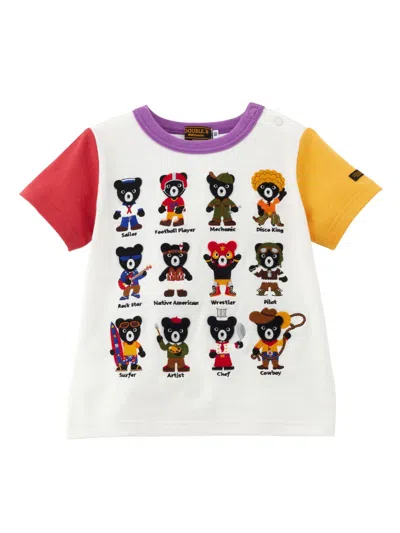 Miki House Kids' T-shirt Mit Teddy-motiv In Weiss