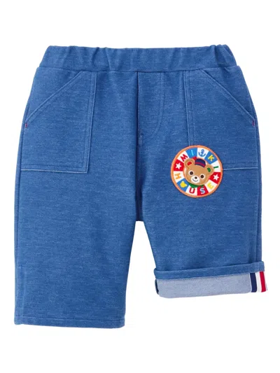 Miki House Kids' Bear-patch Shorts In Blue
