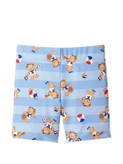 Miki House Babies' Bear-print Striped Shorts In Blue