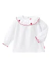 Miki House Bunny Embroidered Cotton Blouse In White