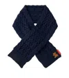 Miki House Cable-knit Bear-embroidered Scarf In Navy