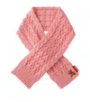 Miki House Cable-knit Bear-embroidered Scarf In Pink
