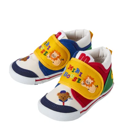 Miki House Kids' Canvas Embroidered Velcro Sneakers In Multi
