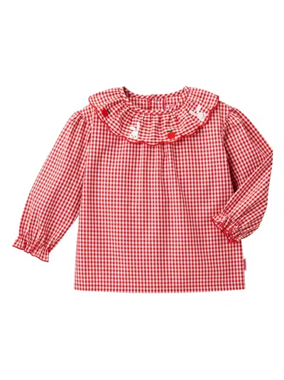 Miki House Kids' Check-pattern Cotton Blouse In Red
