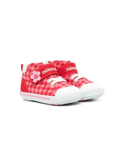 Miki House Kids' Checked Touch-strap Sneakers In Red