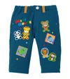 Miki House Cotton Animal Appliqué Trousers In Blue