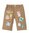 Miki House Cotton Animal Appliqué Trousers In Brown