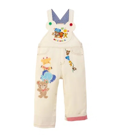Miki House Kids' Cotton Animal Dungarees In Neutral