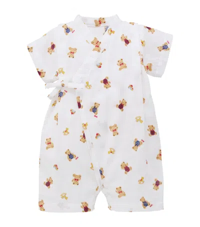 Miki House Kids'  Cotton Bear Print Jinbei Playsuit In White