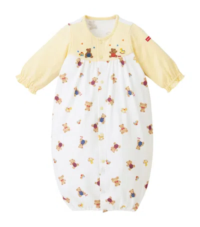 Miki House Kids' Cotton Bear Print Playsuit In White