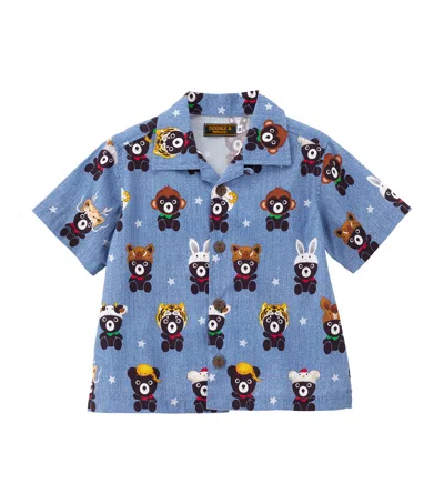 Miki House Kids' Cotton-blend Bear Shirt In Navy