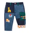 Miki House Cotton-blend Patchwork Embroidered Trousers In Blue
