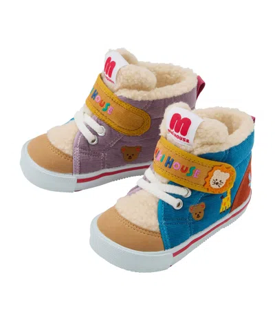 Miki House Kids' Cotton-blend Velcro Sneakers In Brown