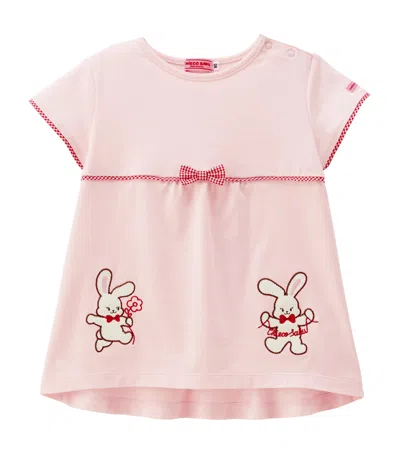 Miki House Kids' Cotton Bunny Appliqué T-shirt In Pink