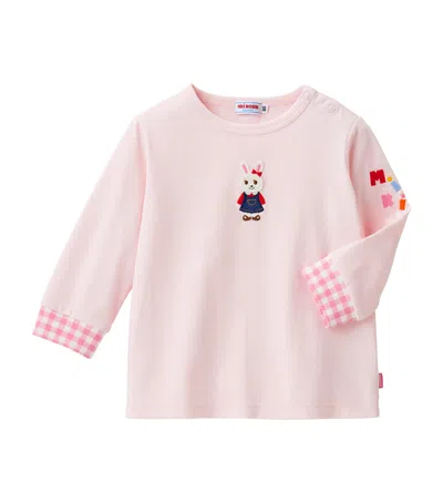 Miki House Kids' Cotton Bunny Appliqué T-shirt In Pink