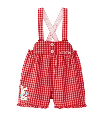 Miki House Kids' Cotton Check Dungarees In Red