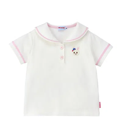 Miki House Kids' Cotton Collared T-shirt In White