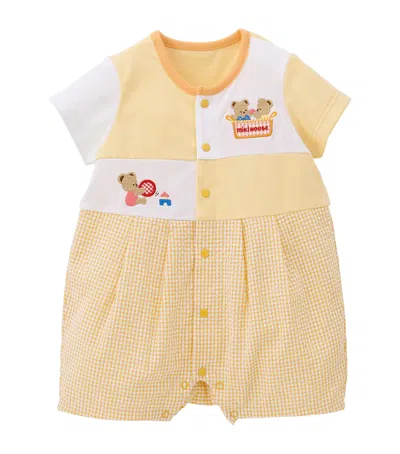 Miki House Kids' Cotton Embroidered Bear Playsuit In Orange