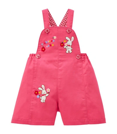 Miki House Kids' Cotton Embroidered Dungarees (2-7 Years) In Pink