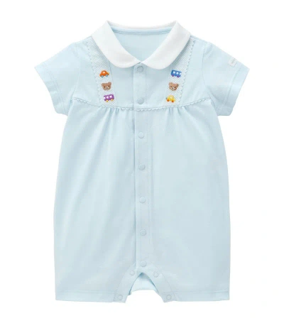 Miki House Cotton Embroidered Playsuit (6-12 Months) In Blue