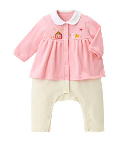Miki House Kids' Cotton Embroidered Playsuit In Pink