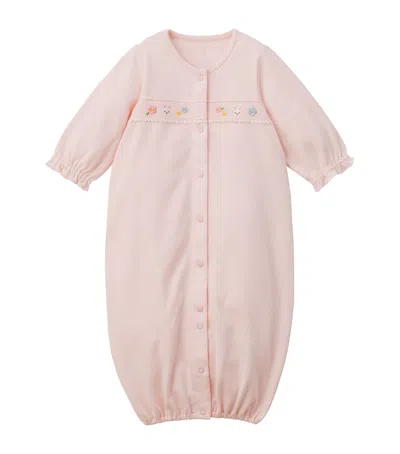 Miki House Kids' Cotton Embroidered Playsuit In Pink