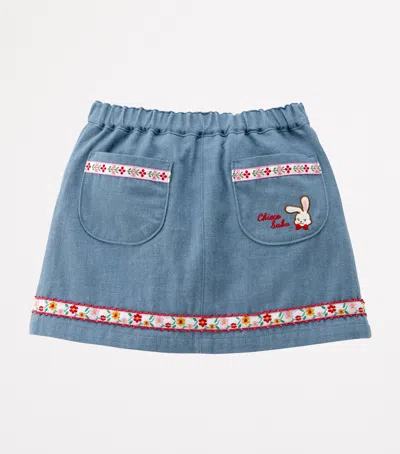Miki House Kids' Cotton Embroidered Skirt In Blue