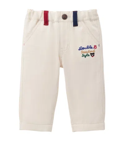 Miki House Kids' Cotton Embroidered Trousers In Neutral