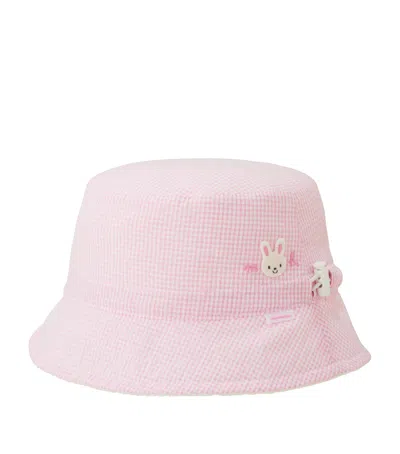 Miki House Kids'  Cotton Gingham Bucket Hat In Pink