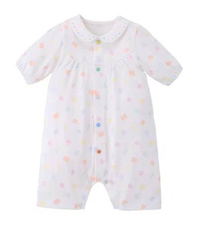 Miki House Kids' Cotton Letter Print Playsuit In White