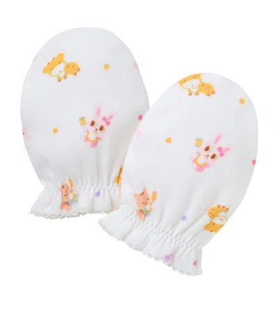 Miki House Cotton Printed Mittens In Yellow
