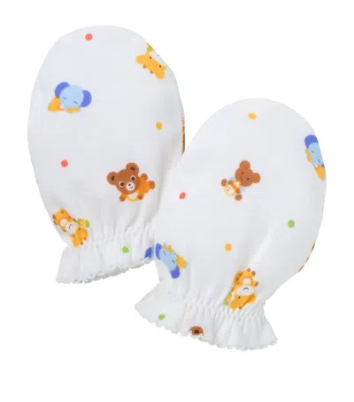 Miki House Cotton Printed Mittens In Yellow