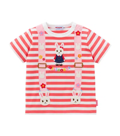 Miki House Kids' Cotton Striped Logo T-shirt In Pink