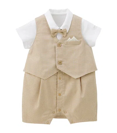 Miki House Kids' Cotton Tailored Playsuit In Beige