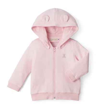 Miki House Kids' Cotton Teddy Bear Hoodie In Pink