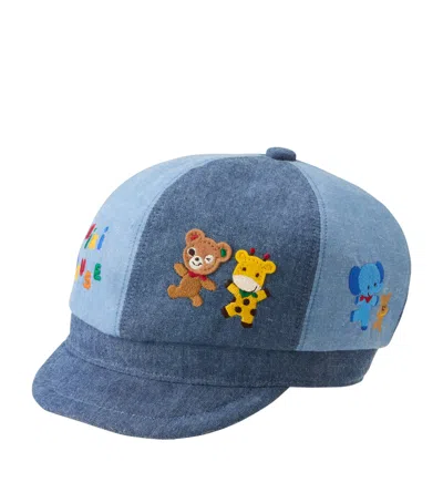 Miki House Kids'  Denim Animals Cap In Blue