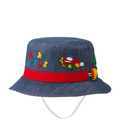 Miki House Kids'  Denim Embroidered Sun Hat In Blue